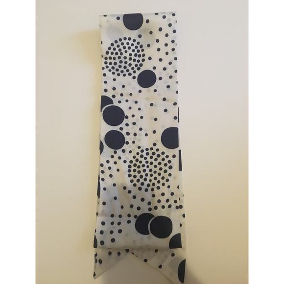 Long White and Blue Polka Dot Twirly Vintage Scarf - Picture 3 of 5